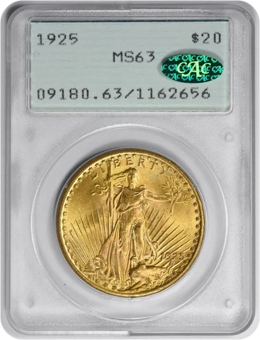 1925 $20 Gold St. Gaudens MS63 PCGS (CAC) Cover