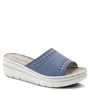 FLEXUS BASIE Italian SLIDE SANDALS Leather Navy Blue Size 41 ( US 9.5-10) NEW - Picture 1 of 3
