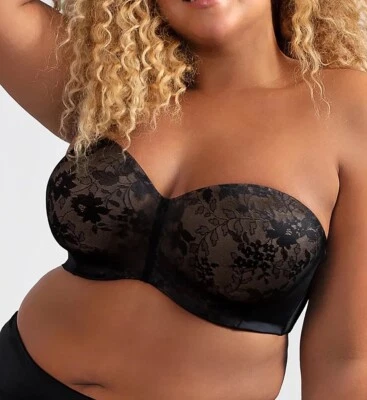 Black Lace Over Nude Bra by Curvy Couture with 7-Ways to Convert D1211 Size 42G - Image 1 of 4
