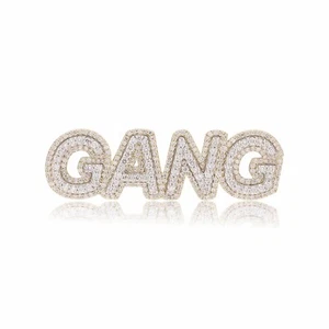 Hip Hop 4ct Moissanite "Gang" Pendant 14K Yellow Gold Plated 925 Silver - Picture 1 of 3