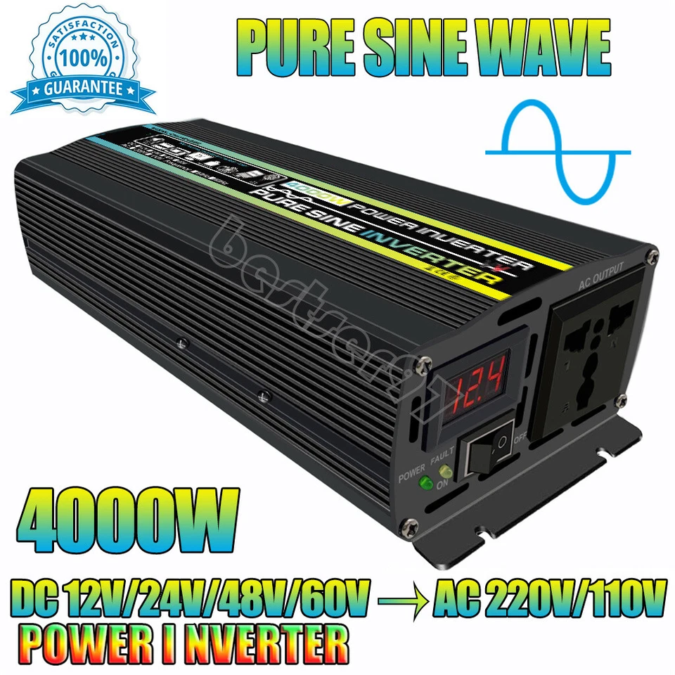 4000W Power Inverter DC 12V 24V 48V 60V To AC 110V 220V Pure Sine Waveform - Image 1 of 4