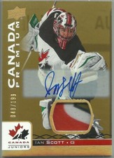 2017-18 UPPER DECK TEAM CANADA JUNIORS IAN SCOTT PREMIUM MATERIAL AUTOGRAPH /199