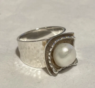 Retired Silpada Pearl Sterling Silver Layered Freshwater Pearl Ring Size 8 - Image 1 of 4