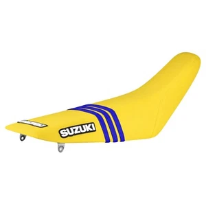 2010-2018 SUZUKI RMZ 250 Seat Cover  all YELLOW / 3 BLUE ribs  LOGO #49 - Picture 1 of 3