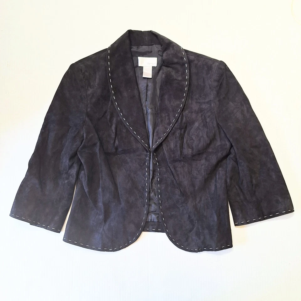 Chaqueta de cuero de gamuza de lujo negra Spiegel vintage para mujer talla 8 pequeña Foto 1 de 4