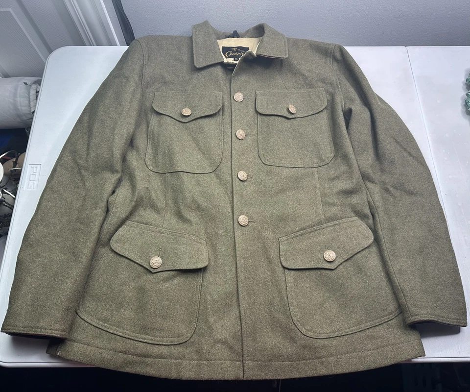 Cockpit USA Military Wool Blend Jacket Men's Sz XL. WWII Style Map Green Lucky - Image 1 of 4