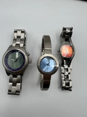 Lote De Relojes FOSSIL KALEIDO Cara Azul Naranja Todo Acero Inoxidable Para Hombre Mujer Foto 1 de 4