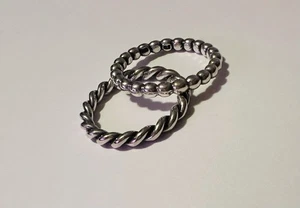 Authentic Pandora Sterling Silver Rope And Blubbe Stacking Ring Set - Picture 1 of 5