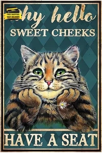 Katze-Schild Blechschild Wand-Kunst Deko-Poster, süße Wangen Kätzchen, lustige Deko - Bild 1 von 7