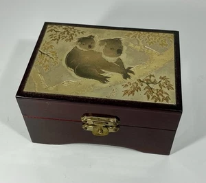 Original Chokin Art Hinged Ring Box Koala Bear Wood Velvet Gilded Gold Plated - Picture 1 of 8
