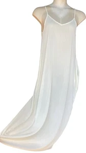 Vtg 90s Y2K Cream Maxi Slip Dress Spaghetti Straps VNeck Pockets M Neutral Ivory - Picture 1 of 15