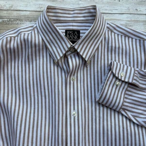 Jos A Bank Travelers Collection Leinen Button Down Hemd Gr. L hellbraun gestreift Freizeit - Bild 1 von 7