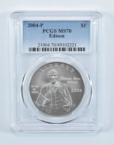 2004-P Thomas Edison Commemorative Dollar MS70 PCGS Blue Label *7533 - Picture 1 of 5