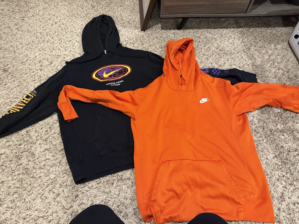 Lote de 2 sudaderas con capucha grandes Nike para hombre naranja y negro Foto 1 de 1