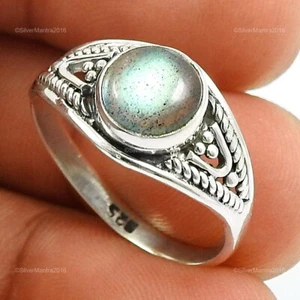 Solid Silver Natural Labradorite Cocktail Third Eye Chakra Birthday Ring Jewelry - Bild 1 von 8