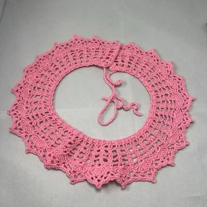 Vintage Handmade Pink Crocheted Collar - Tied Closure, 15” Length - Picture 1 of 4
