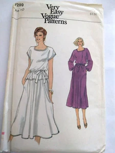 Dress Top Skirt Loose Blouson 10 Very Easy Vogue 7289 Sewing Pattern VTG 80s UC - Picture 1 of 5