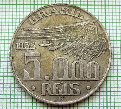 BRAZIL 1936 5000 REIS, SANTOS DUMONT - AVIATION PIONEER, SILVER PATINA - Image 1 of 4