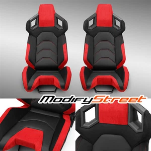 Pure Black+Red Reclinable PVC Car Racing Seats Pair [Pure Series] W/Slider L&R - Bild 1 von 7