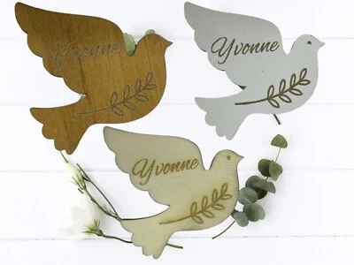Personalisierte Platzkarten Holz Hochzeit Magnetisch | Gastgeschenk Taube - Bild 1 von 4