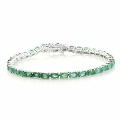 Brazalete Tenis Zambia Verde Profundo Corte Ovalado 8.26CT Esmeralda En Plata 925 Real Foto 1 de 4