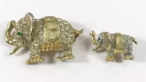 Vintage Rhinestone Elephant Pin Brooch Set Mother And Child - Picture 1 of 6