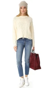 Wildfox Couture Sure Yeah Ok Sweater cream white ripped torn Destroyed Knit  M  - Bild 1 von 5