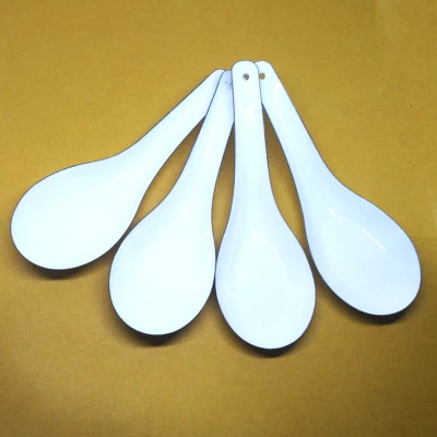 Set 4 Pcs enamel Soup spoons enamelware White chinese camping japanese K - Image 1 of 4