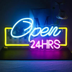 Open 24 HRS Neon Sign Led Neon Lights for Wall Decor USB Light up Signs for Busi - Picture 1 of 12