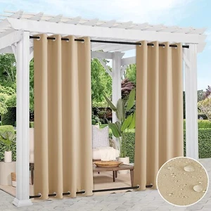 Outdoor Patio Blackout Curtains Waterproof Windproof Top & Bottom Grommet - Picture 1 of 22