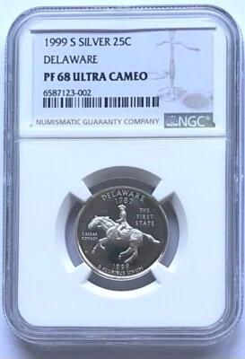1999 S 25C Silver Delaware Quarter NGC GRADED PR68UCAM - Image 1 of 3