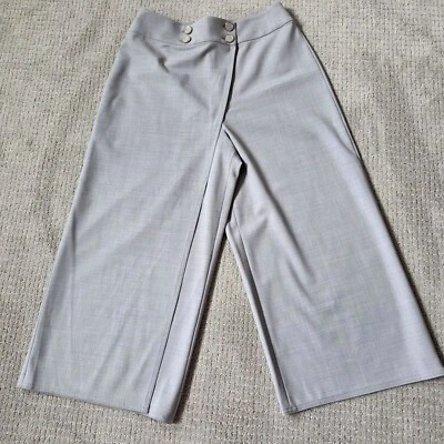 Club Monaco Pants Womens 10 Gray Yolande Wide Leg Cropped Asymmetrical Overlay - Image 1 of 4