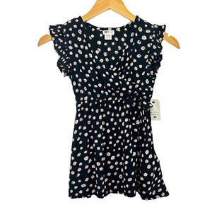 Billabong Girls Sweet Shop Floral Mini Dress XXS Black Faux Wrap Ruffle Sleeve - Picture 1 of 10