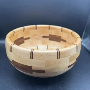 Maple and Walnut Segmented Wood Inlay 9" round bowl 5" tall - Picture 1 of 7