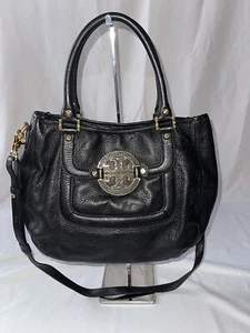 Tory Burch Amanda Satchel Black Leather Shoulder Tote Handbag Crossbody - Picture 1 of 5