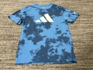 ADIDAS Shirt Youth Kids Large Blue Tie Dye Short Sleeve Logo Spell Out Boys - Picture 1 of 9