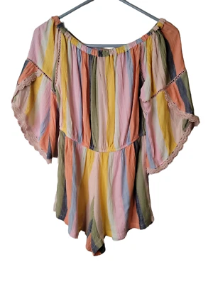 Angie Girls Romper Girls Size X-Large Striped Boho Off Shoulder NWT - Image 1 of 4
