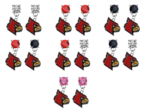 Louisville Cardinals Crystal Earrings Stud Post Dangle - Mix & Match Colors Cover