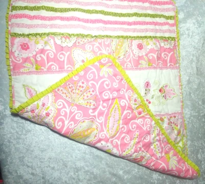 KidsLine by Dena Reversível, Edredom Berço Cobertor, Bordado, Rosa, Verde - Imagem 1 de 4