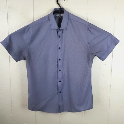 Camisa Vince Camuto Abotonada Para Hombre Grande Azul Cuello Manga Corta Ligera Foto 1 de 4