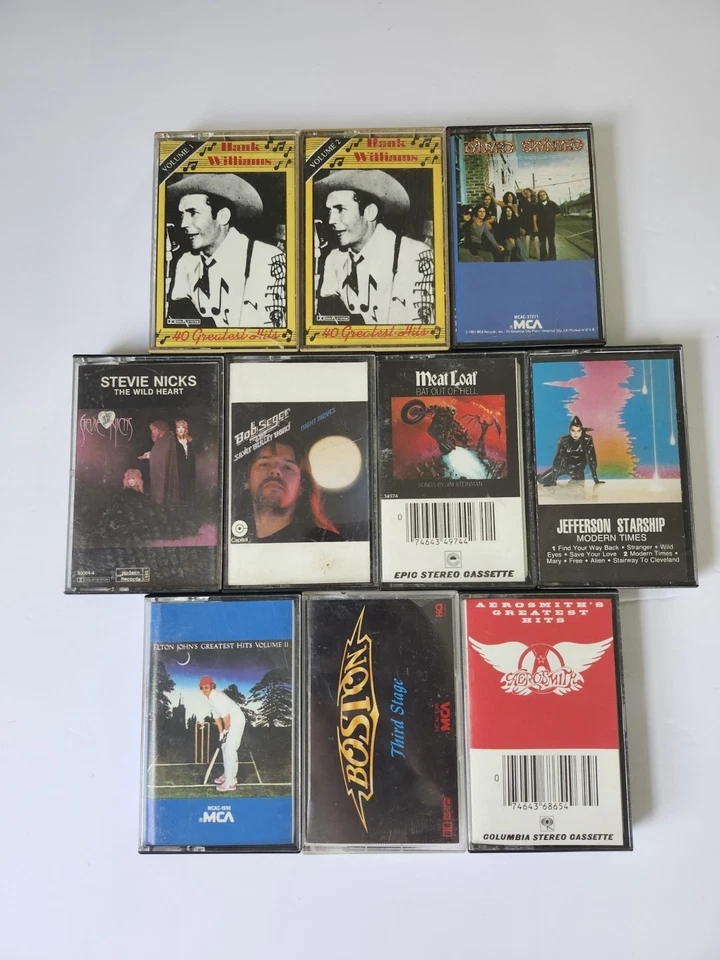 Lot Of 10 Vintage Cassettes Tapes Rock Country Aerosmith Skynard Meat Loaf Hank Foto 1 de 3