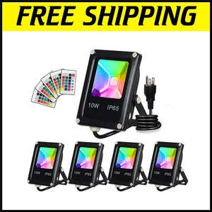 Super Bright 10W LED RGB Flood Light, 5-Pack with Remote for All-Weather Use - Picture 1 of 8