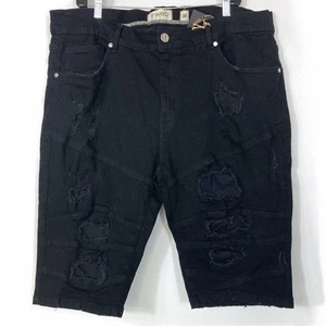 Slim Stretch Black Denim Shorts Men 38 Ripped Distressed Patched Street Grunge - Picture 1 of 16