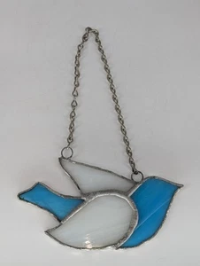 Vintage Stained Blue Glass Bird With White Wings - Picture 1 of 9