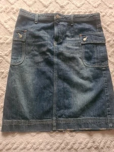 Vintage Human Woman Denim Skirt 10 12 Back Split Distressed Hem Pockets - Picture 1 of 9