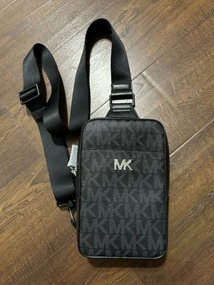  $198 Michael Kors Logo Everett Black Adjustable Strap Unisex Sling Bag - Image 1 of 4