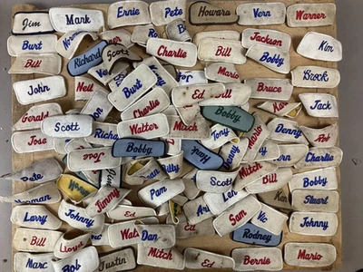 #8 WHOLESALE Vtg Lot 100 1970s Embroidered Cloth Name Uniform Patches - Image 1 of 4