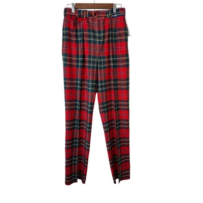 VTG Polo Ralph Lauren Stewart Tartan Wool Plaid Pants Belted Red 31 NWT USA - Image 1 of 4