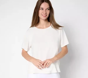 Susan Graver Essentials Liquid Knit Dolman Sleeve Top Cream Petal L A696196 - Bild 1 von 6