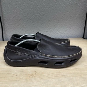 Crocs Tideline Shoes Men's Sz 12 Leather Loafer Brown Slip-on Driving Boat 12197 - Picture 1 of 8